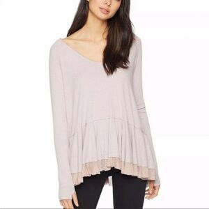 We The Free Tangerine Ribbed Distressed Long Sleeve Top in Mauve